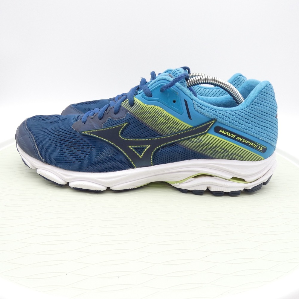 Mizuno Wave Inspire 15 Mens 11.5 Running Shoes Blue Neon Green Athletic Sneakers
